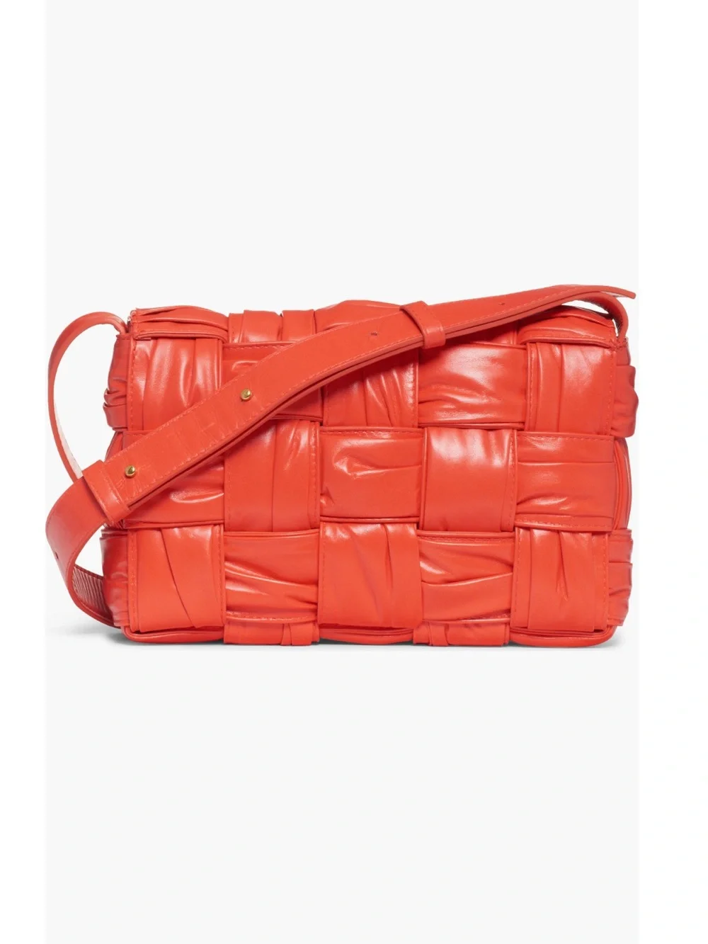 Bottega Veneta Cassette Plissé Intrecciato Leather Crossbody Bag in Sunbrust Red